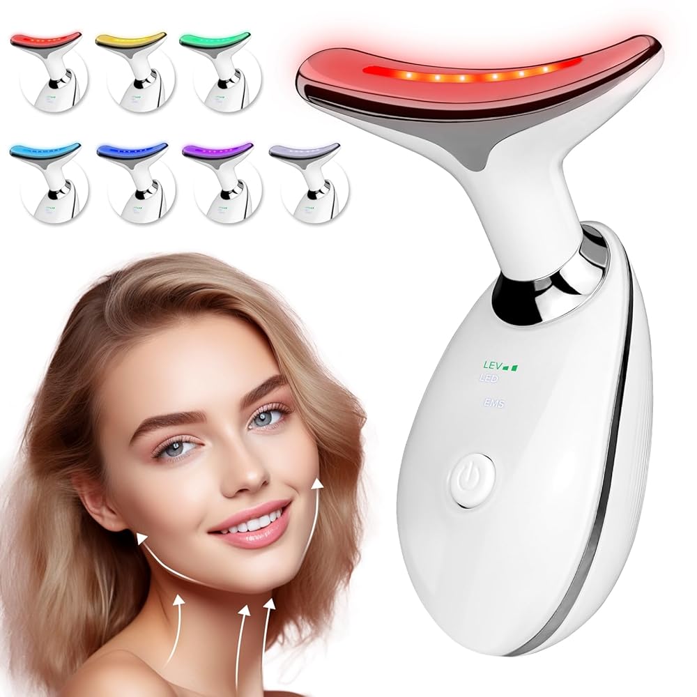 Triple-Motion Magnificence Software: Face and Neck Massager with 7 Shade Gentle Modes for Pores and skin Care, Tightening, and Smoothness – Purple LED Gentle Remedy Gadget